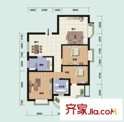 御景名門戶型圖一期3A戶型 3室2廳1衛(wèi)