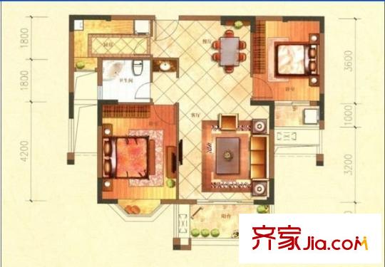 三盛托斯卡納小區(qū) 2室 戶型圖