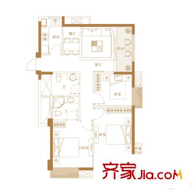 融信雙杭城B戶型正面100平方米 3室2廳2衛(wèi)1廚