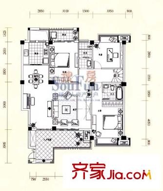 融晟紅郡戶型圖5#2F 02、03、04、05戶型圖 3室2廳2衛(wèi)1廚