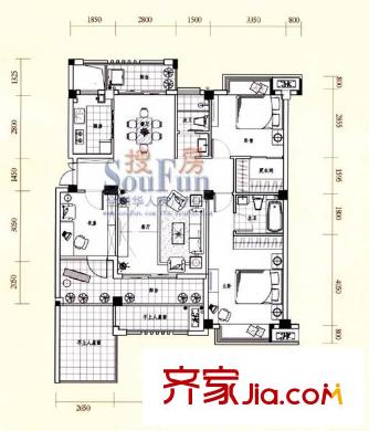 融晟紅郡戶型圖5#3F 02、03、04、05戶型圖 3室2廳2衛(wèi)1廚