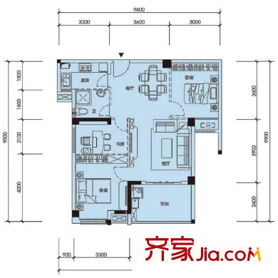 阳光城新界户型图o户型 3室2厅1厨1卫82平方米 3室2厅1卫1厨