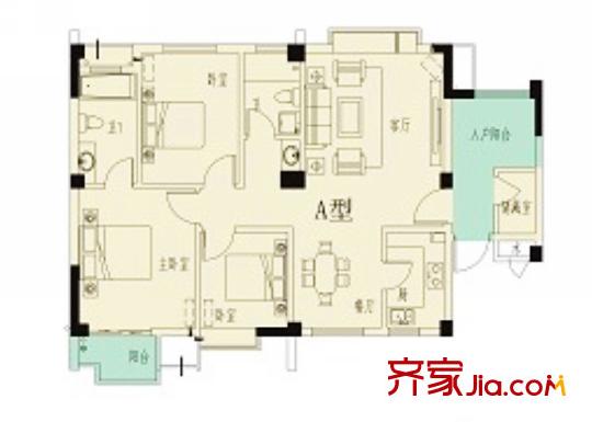 七里香苑戶型圖一期A戶型 3室2廳1衛(wèi)