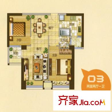 倉山萬達廣場戶型圖錦都匯03戶型 2室2廳1衛(wèi)1廚