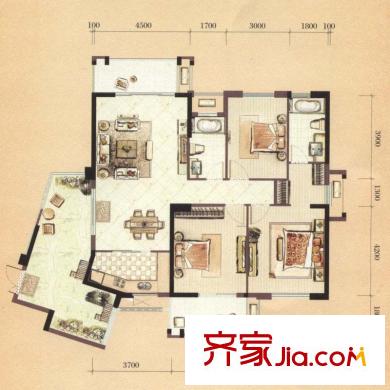中庚城戶型圖25#01單元H5戶型 3室2廳2衛(wèi)1廚