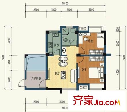 金龍百靈景都戶型圖1號(hào)樓1-a 2室2廳1衛(wèi)1廚