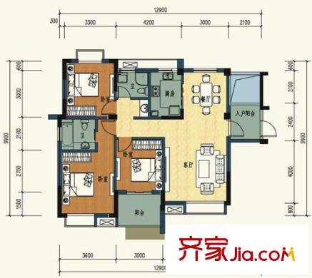 金龍百靈景都戶型圖3號(hào)樓3-a 3室2廳2衛(wèi)1廚