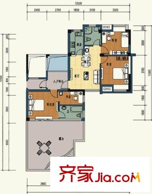 金龍百靈景都戶型圖1號(hào)樓1-d 3室2廳2衛(wèi)1廚