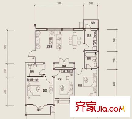 閩東國際城戶型圖3室2廳 戶型圖 3室2廳2衛(wèi)1廚