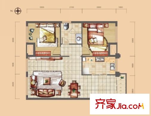 金地華公館1號(hào)樓A-2戶型 2室2廳1衛(wèi)1廚