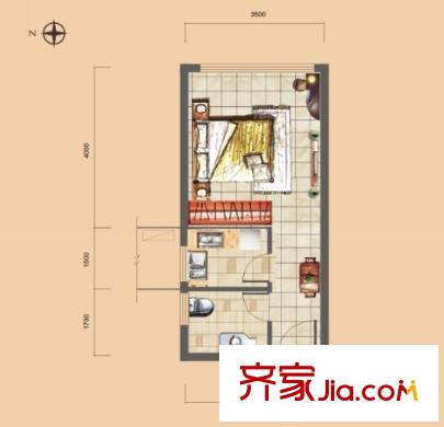 金地華公館1號樓A-5戶型（售完） 1室1廳1衛(wèi)1廚