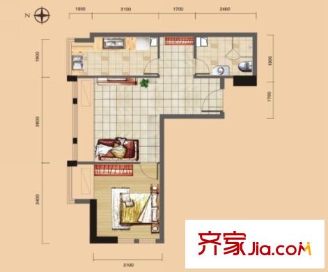 金地華公館1號(hào)樓A-7戶型（售完） 1室1廳1衛(wèi)1廚