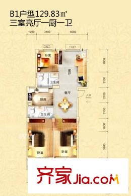 國(guó)龍?chǎng)谓徔?#樓B1戶型 3室2廳1衛(wèi)1廚