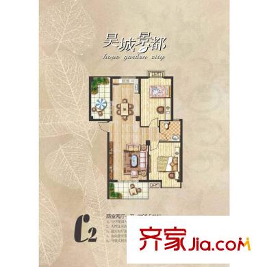 昊城景都C2戶型兩室兩廳一衛(wèi)98.54平方米 2室2廳1衛(wèi)1廚