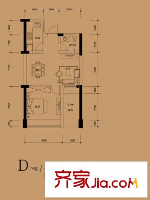 東湖御院1、2號樓D戶型 1室2廳1衛(wèi)1廚