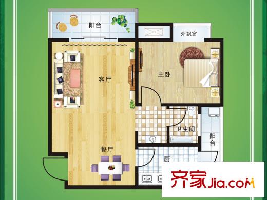 光谷佳園四期綠茵小鎮(zhèn)33號(hào)樓E戶(hù)型 1室2廳1衛(wèi)1廚