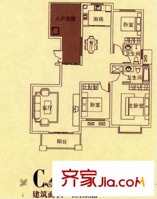 金橋普林斯頓C3戶型 3室2廳2衛(wèi)1廚