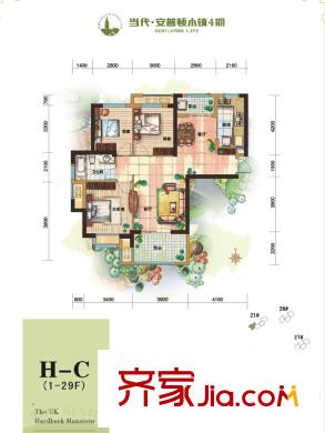 當代安普頓小鎮(zhèn)四期21、22號樓H-C戶型 3室2廳1衛(wèi)1廚