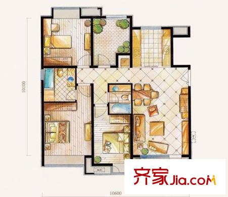 龍江庭園戶型圖3室2廳 戶型圖 3室2廳