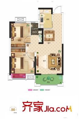 旭輝御府1#2#3#4#A1戶型 2室2廳1衛(wèi)1廚