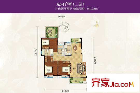 萬科花山紫悅灣1期洋房B1-B3、B13-B15棟A2-1戶型（售完） 3室2廳2衛(wèi)1廚