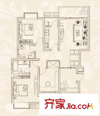 湖墅觀止別墅戶型圖一組團(tuán)3#樓G3-1戶型1-11層 3室2廳2衛(wèi)