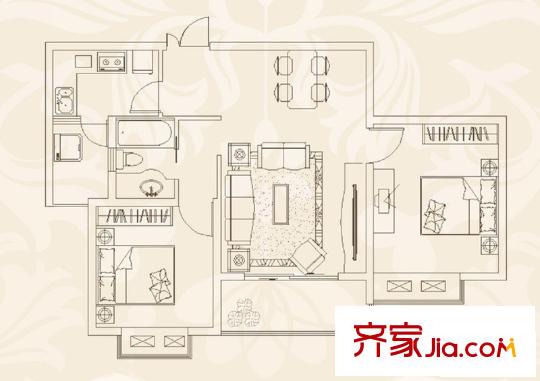 湖墅觀止別墅戶型圖一組團(tuán)1#樓G1-2戶型0-11層 2室2廳1衛(wèi)