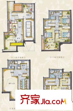 湖墅觀止別墅戶型圖聯(lián)排(南入四拼一)7/8/9/14/15/16/26/32#樓 6室3廳