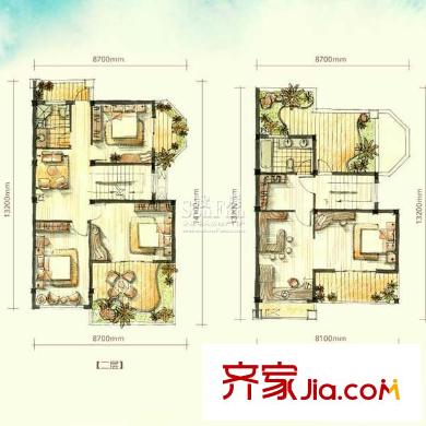 聽濤觀海別墅戶型圖F區(qū)2棟F2二、三層戶型 4室2廳