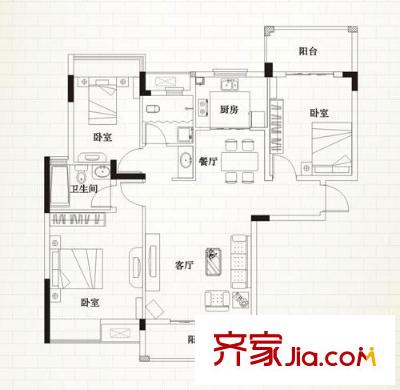 千年美麗別墅戶型圖c1-q 二期 3室2廳1衛(wèi)