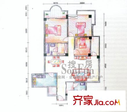 碧波山莊怡園公寓戶型圖戶型3 3室2廳2衛(wèi)