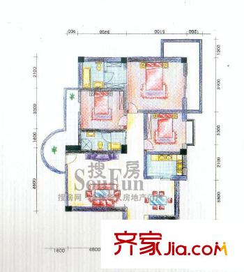 碧波山莊怡園公寓戶型圖戶型2 3室2廳2衛(wèi)