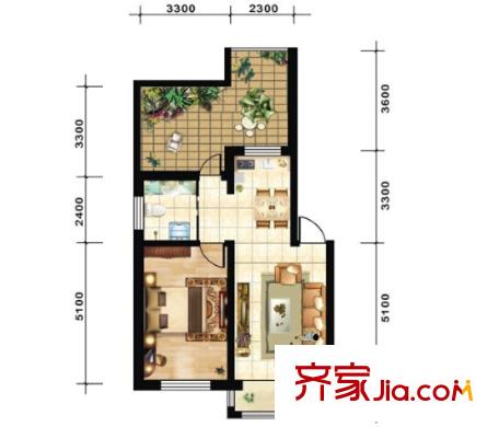 江南公寓戶型圖1室2廳 1室2廳