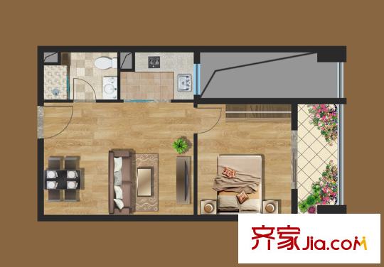 北大資源首座戶型圖D戶型 1室2廳1衛(wèi)1廚