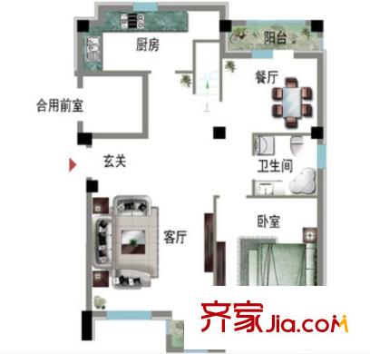 古田三路小區(qū)戶型圖1室2廳 戶型圖 1室2廳