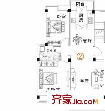 米蘭小鎮(zhèn)戶型圖1期一單元C2戶型 2室2廳1衛(wèi)