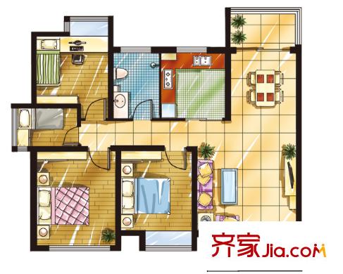 武鍋宿舍戶型圖3室2廳 戶型圖 3室2廳