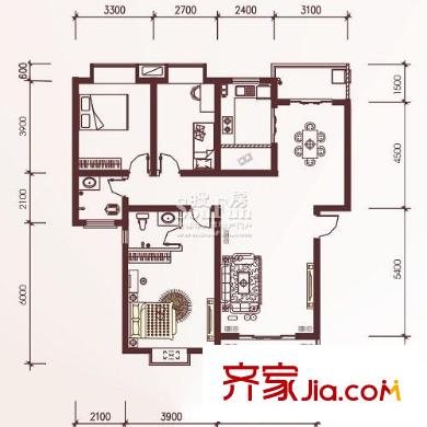 龍城華庭戶型圖瀚華園E戶型 3室2廳2衛(wèi)1廚