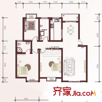 龍城華庭戶型圖瀚華園F1戶型 3室2廳2衛(wèi)1廚
