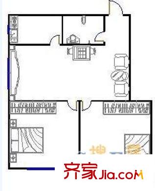 電車宿舍戶型圖戶型圖 2室2廳1衛(wèi)1廚