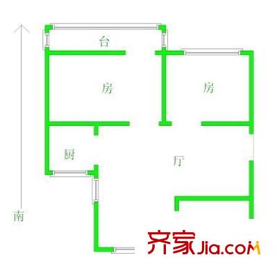 丁字橋小區(qū) 2室 戶型圖