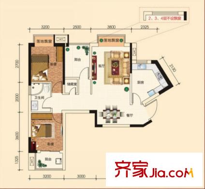 蘭亭熙園戶型圖7，8棟5號戶型，9棟1號戶型 2室2廳1衛(wèi)1廚