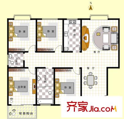 金銀島小區(qū)戶型圖4室2廳 戶型圖 4室2廳2衛(wèi)1廚