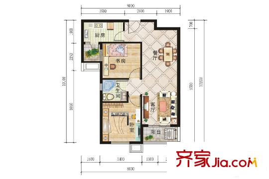 華鼎麗都國際7號樓A4戶型82.39平 2室2廳1衛(wèi)1廚