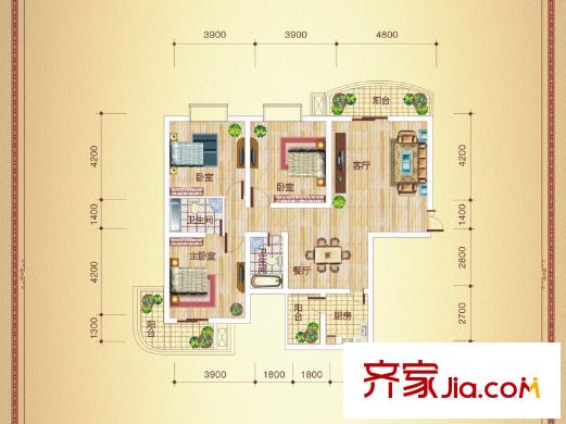 半島華庭A-1戶(hù)型 3室2廳2衛(wèi)1廚