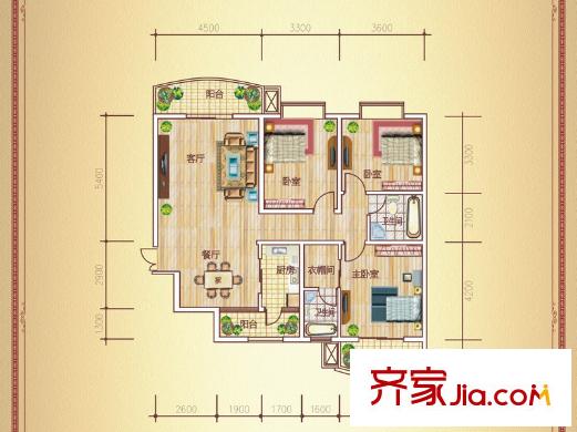 半島華庭C-1戶(hù)型 3室2廳2衛(wèi)1廚