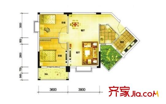 銀通麗水天成 2室 戶型圖