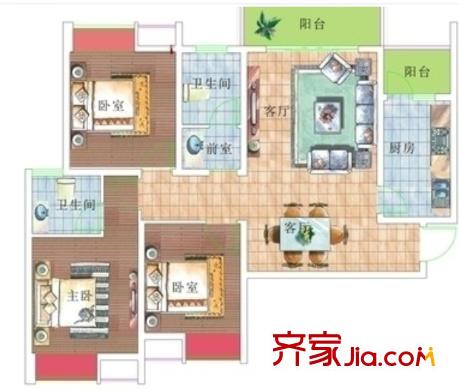 江景時代戶型圖3室2廳 3室2廳