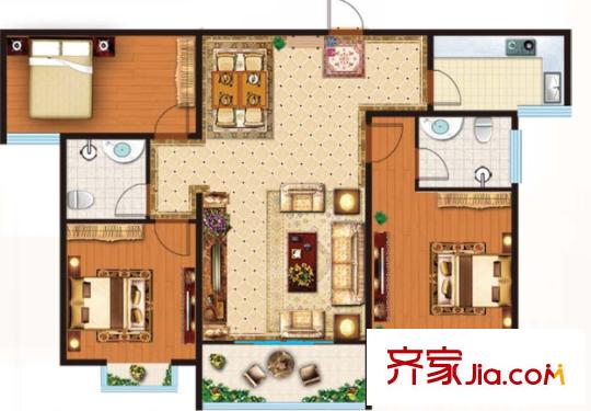 萬(wàn)科潤(rùn)園戶(hù)型圖3室2廳 3室2廳