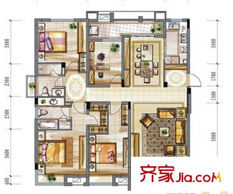 萬(wàn)科潤(rùn)園戶(hù)型圖4室2廳 4室2廳